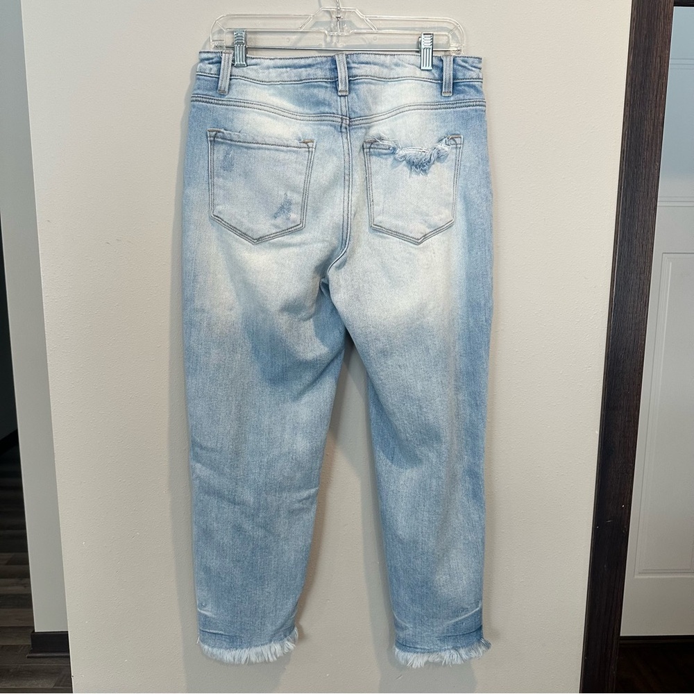 KanCan Mom Fit Ultra High Rise Distressed Light Blue Frayed Hem Ankle Jean - Picture 3 of 9